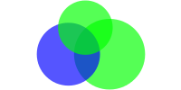3개의 원이 겹치는 벤 다이어그램(한 원은 파란색, 다른 원은 초록색)
