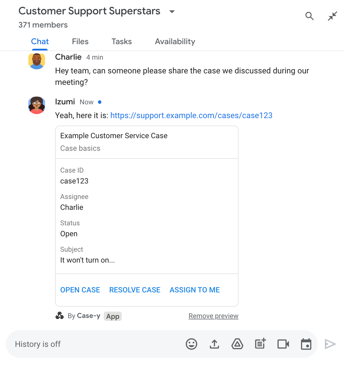 Mesaja kart ekleyerek bağlantıyı önizleyen Chat uygulaması