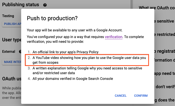 OAuth verification confirmation dialog