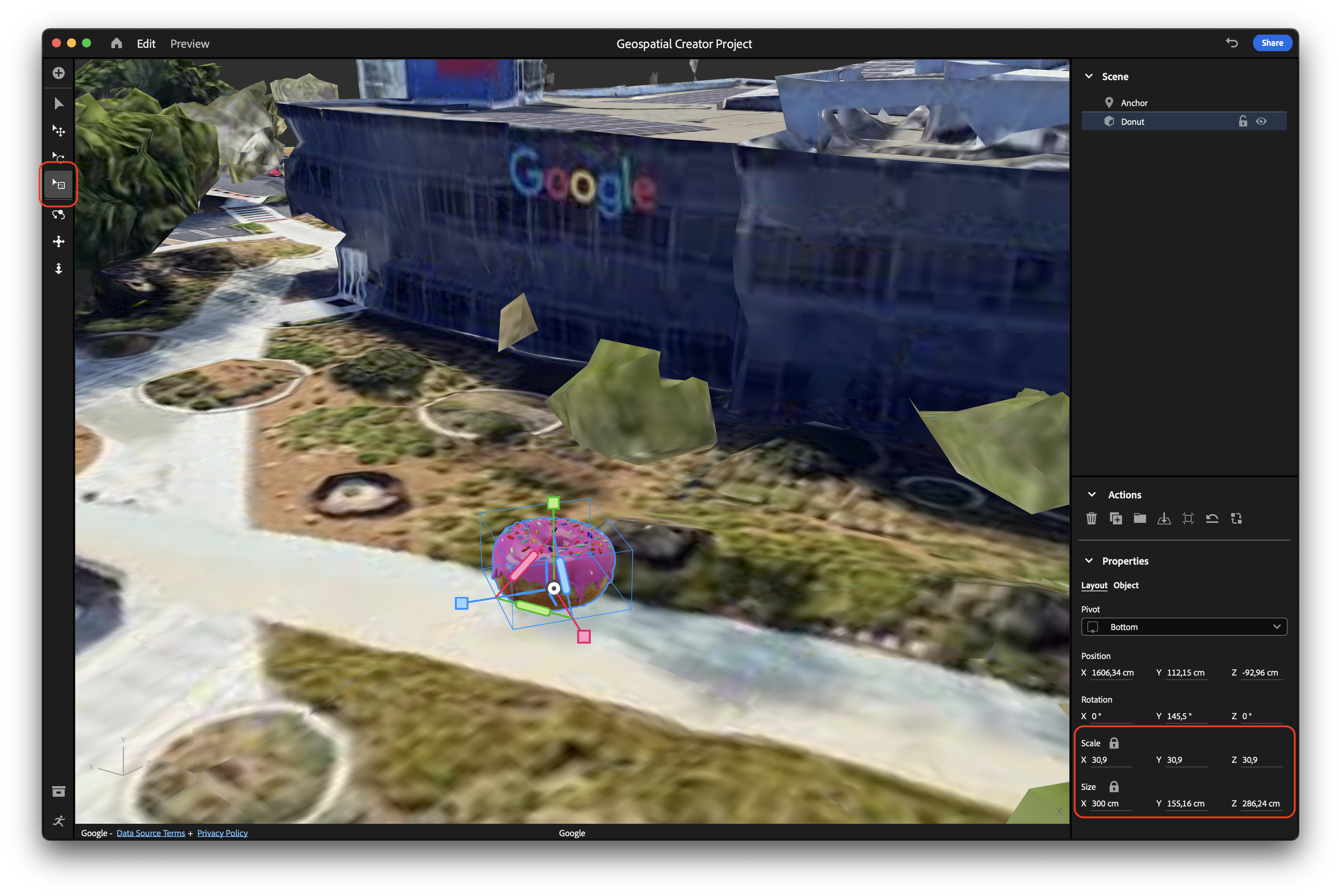 Nesneyi ölçeklendir paneli