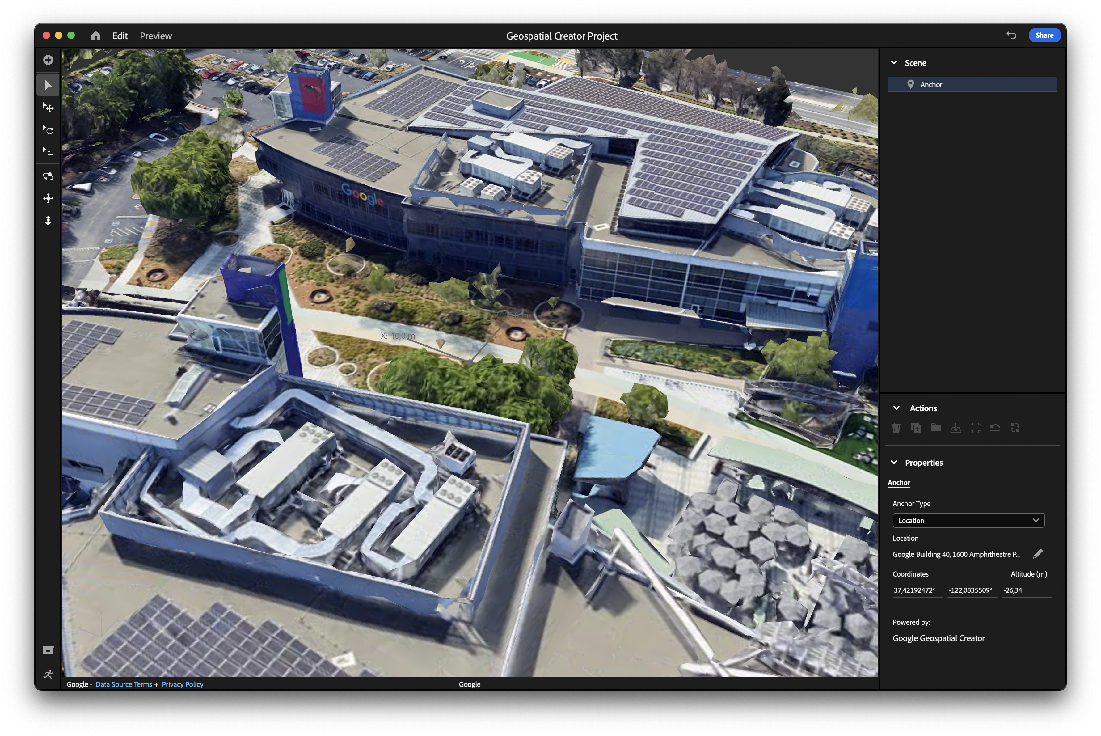 Visualizzazione scena in Adobe Aero