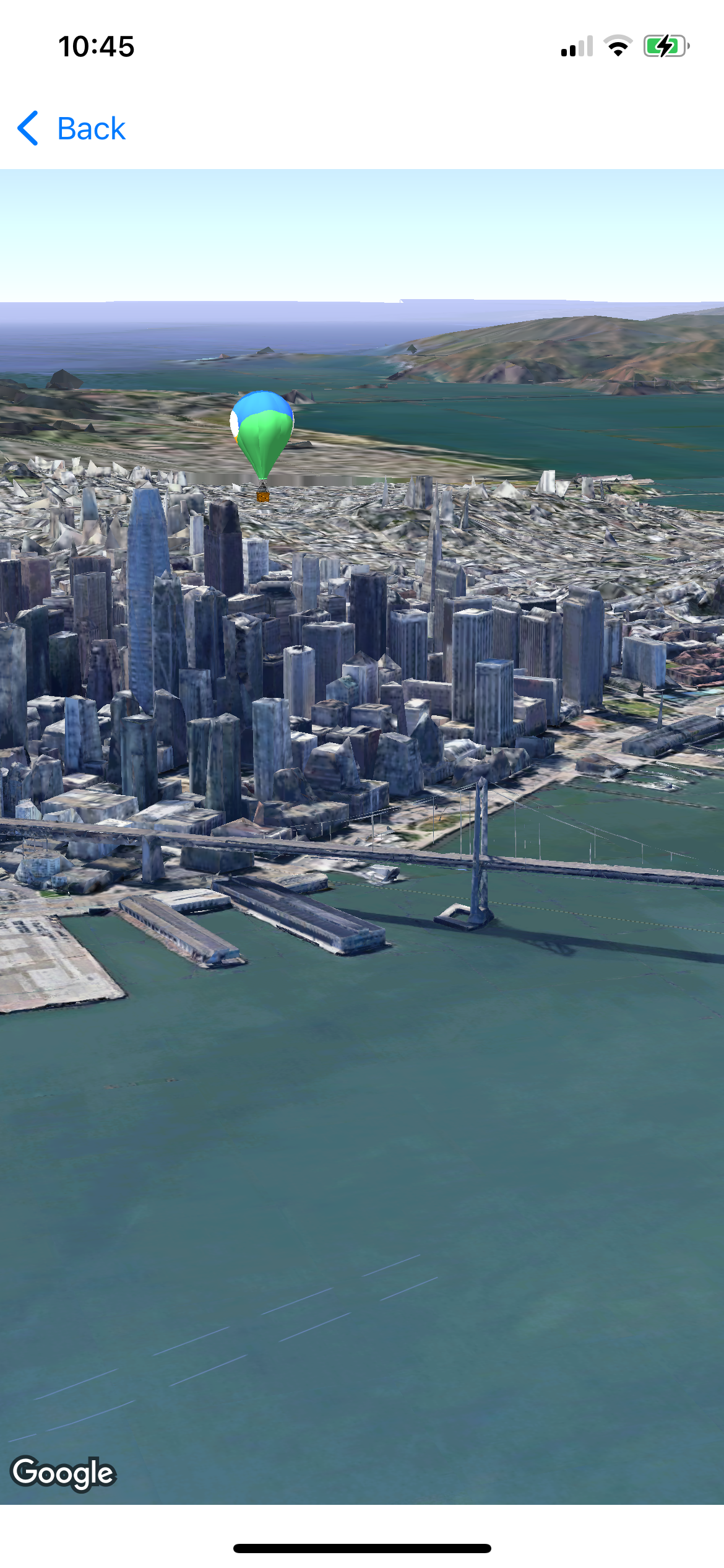 旧金山的 3D 地图,其中包含热气球模型