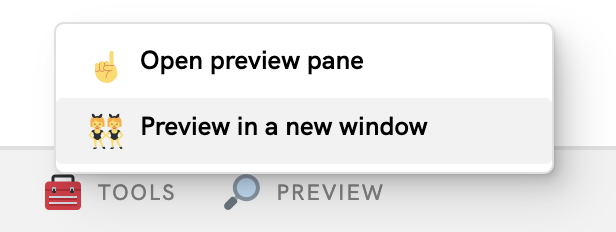 Bouton "Preview in a new window" (Prévisualiser dans une nouvelle fenêtre) dans le menu de navigation en bas de Glitch
