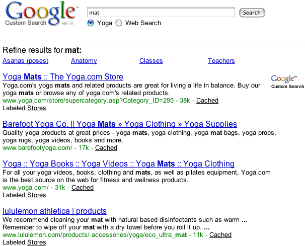 Example of a search engine that
uses the keyword yoga