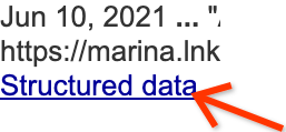 Zrzut ekranu pokazujący przycisk danych strukturalnych w wynikach wyszukiwania
