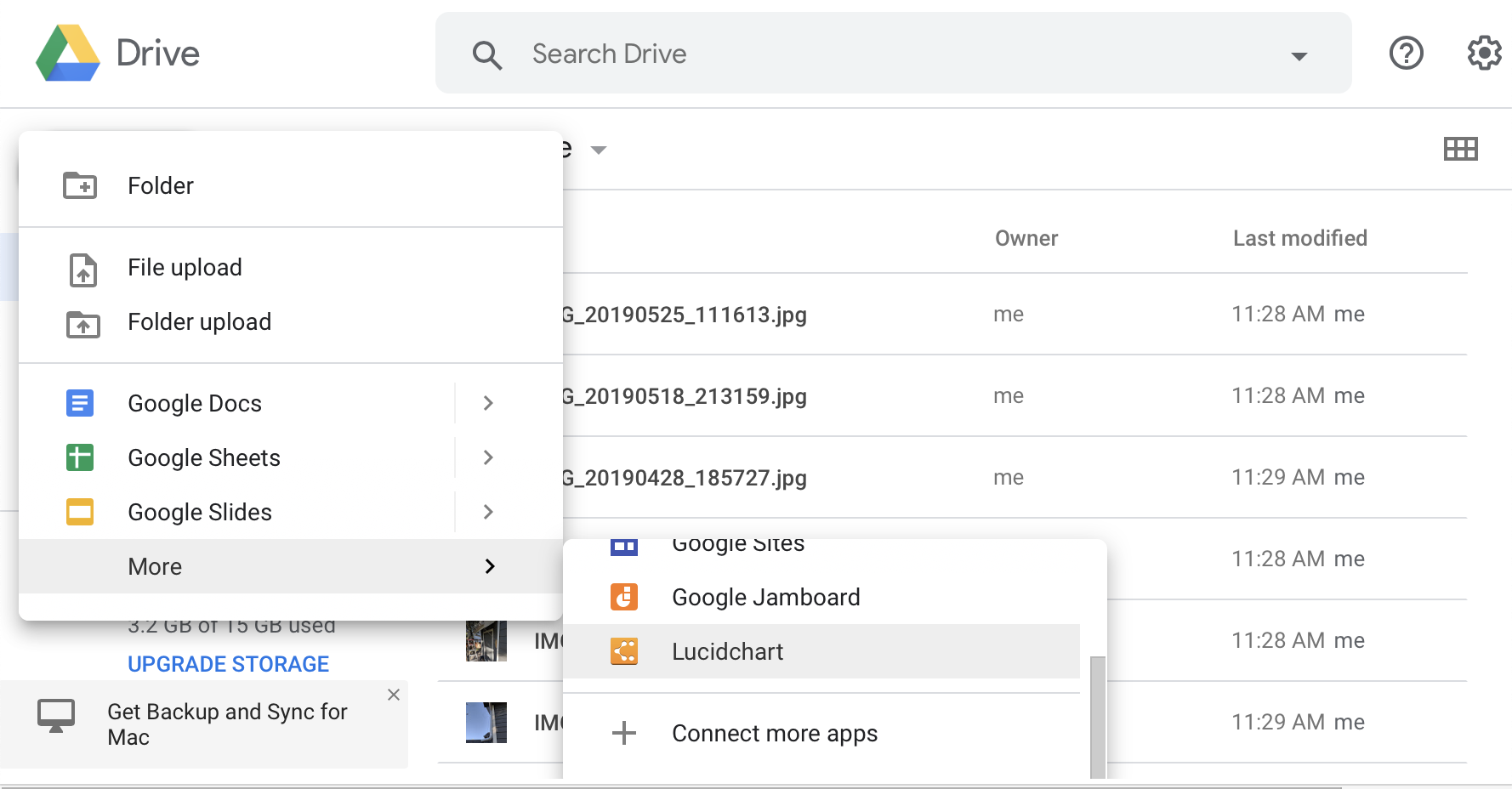 Google Drive kullanıcı arayüzünün yeni düğmesi.