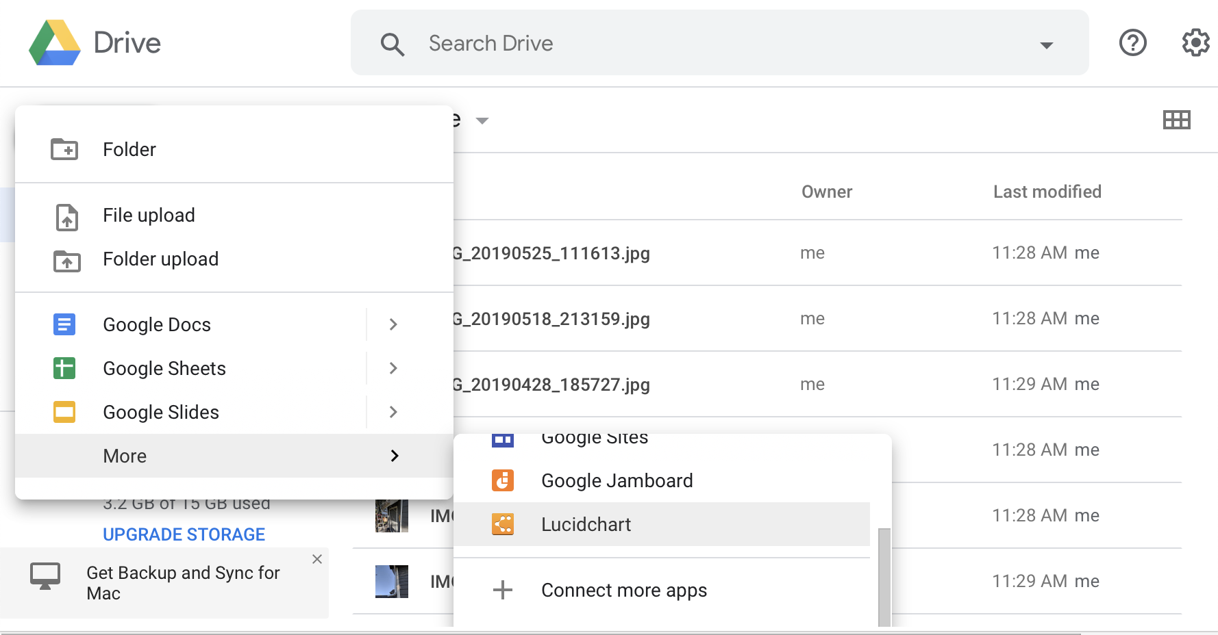 Google Drive UI's new button.