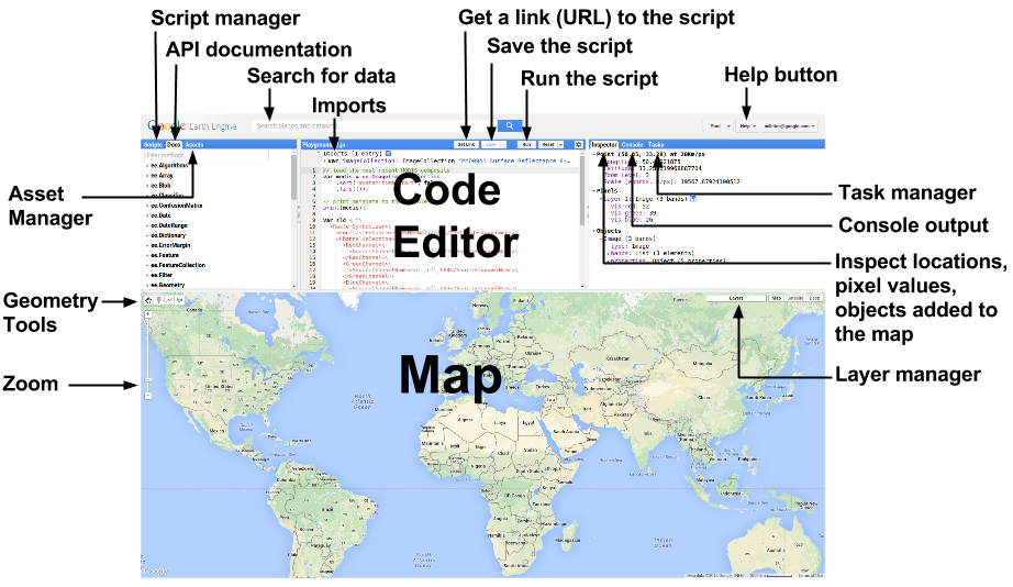 The Earth Engine Code Editor (source: developers.google.com)
