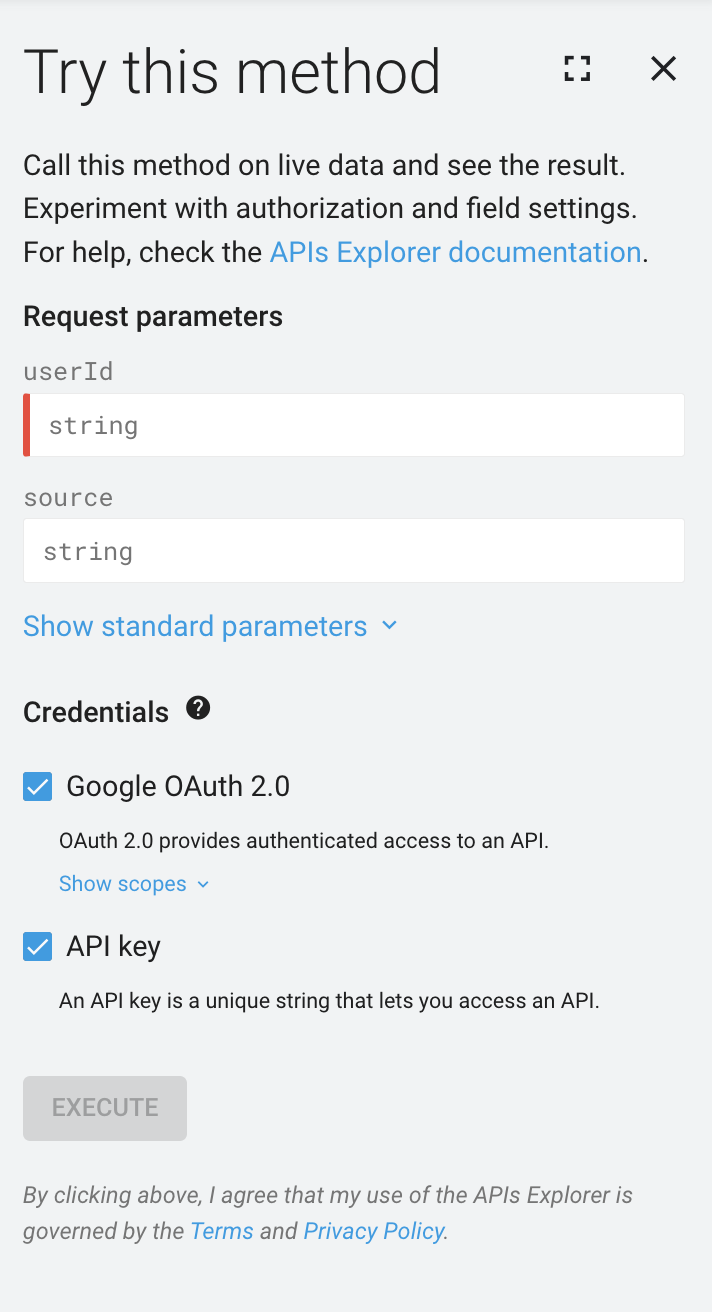 Google Kitaplar API'si için API Gezgini yan paneli
