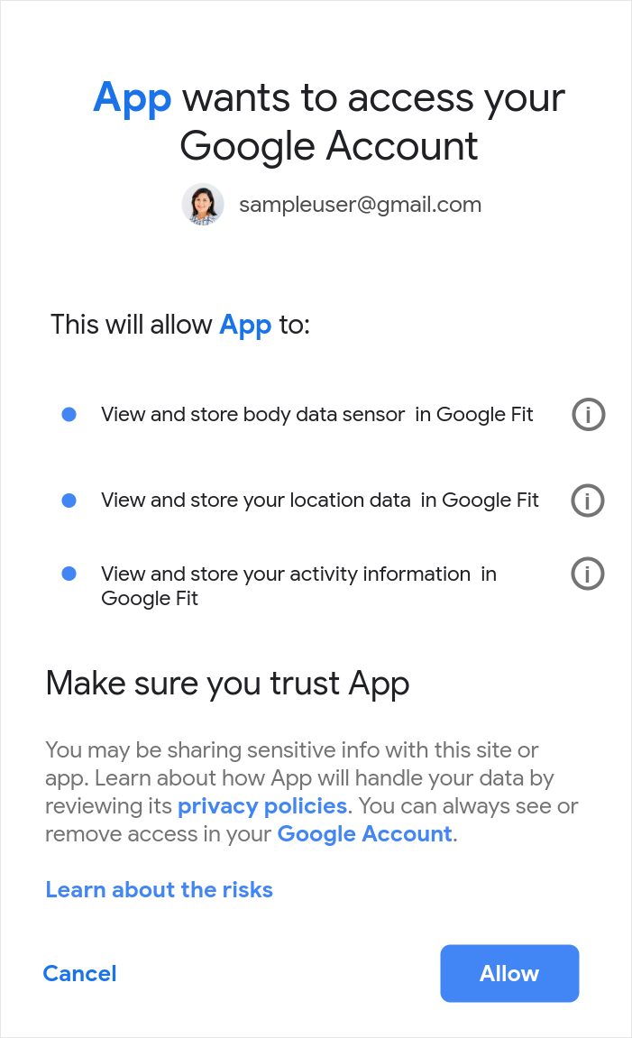OAuth 范围权限请求页面示例