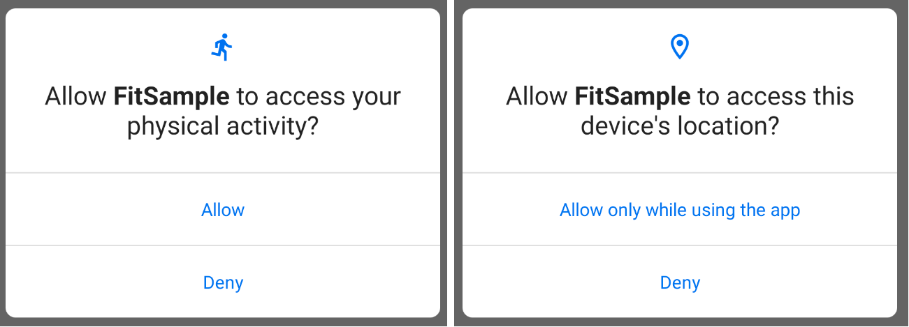 Esempio della schermata per il consenso per le autorizzazioni Android
