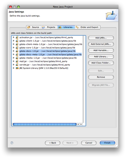 Aggiunta di file JAR DocList