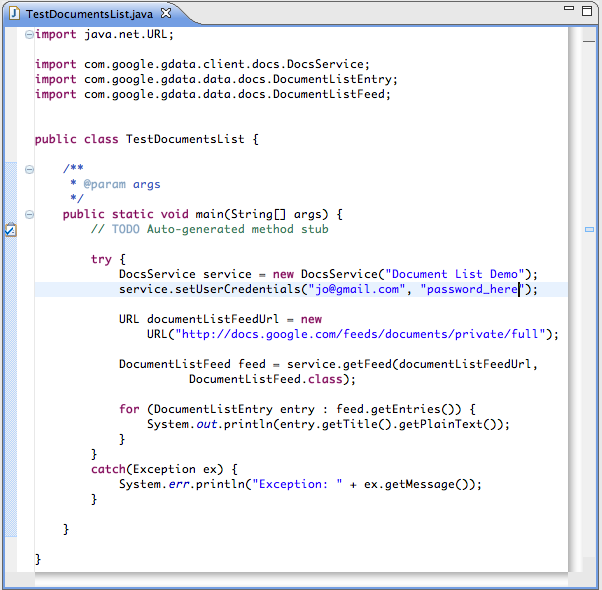 Codice di esempio funzionante