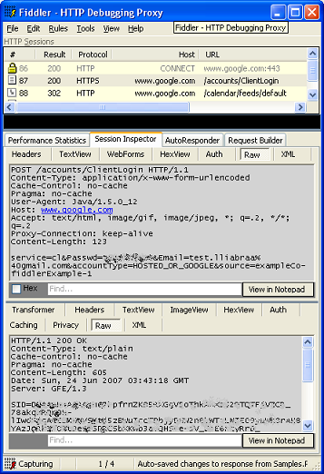 Zrzut ekranu przedstawiający Fiddlera