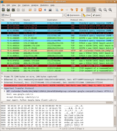 التقاط شاشة لجهاز Wireshark