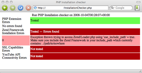 php 安装检查器输出的屏幕截图