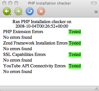 Capture d&#39;écran de la sortie du vérificateur d&#39;installation PHP