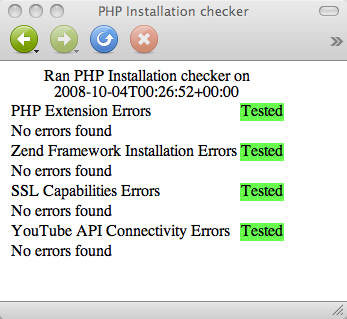 captura de pantalla de salida del verificador de instalación de php