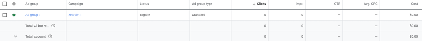 Écran &quot;Groupes d&#39;annonces&quot; de l&#39;interface utilisateur Google Ads