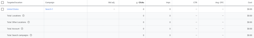 Màn hình Vị trí trên giao diện người dùng của Google Ads