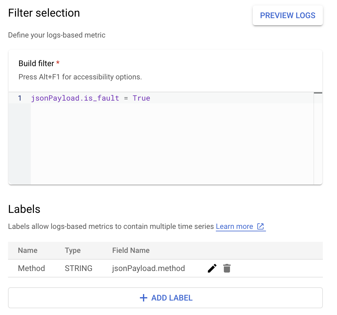 Filters and labels in metrics