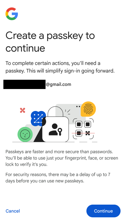 Tela de chave de acesso do OAuth