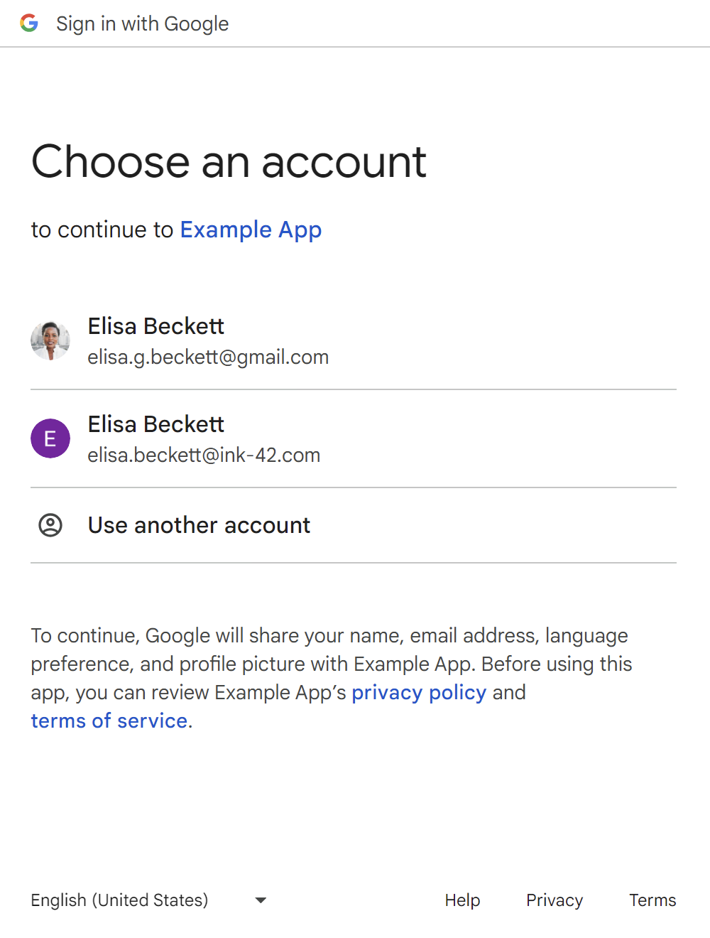 Has-Initial-Session Account Chooser ページ。