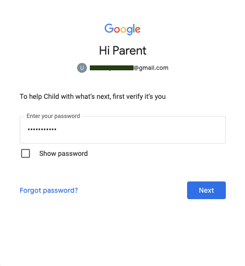 家长 Google 账号的密码，用于批准登录页面