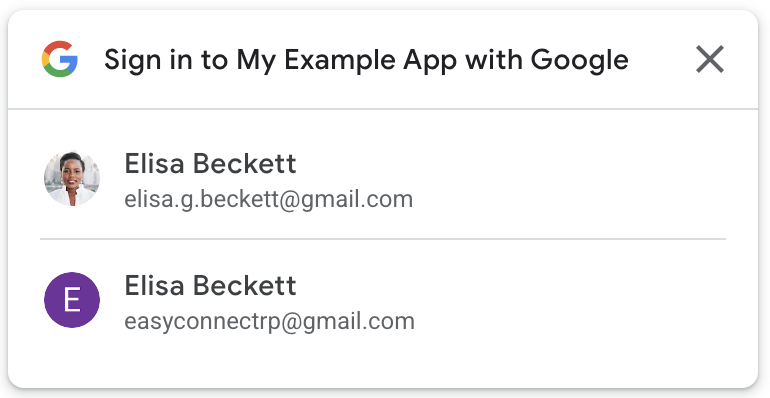 Пример страницы выбора учетной записи