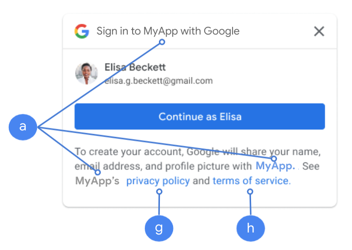הגדרות ההסכמה ל-OAuth כפי שמוצגות ב-One Tap