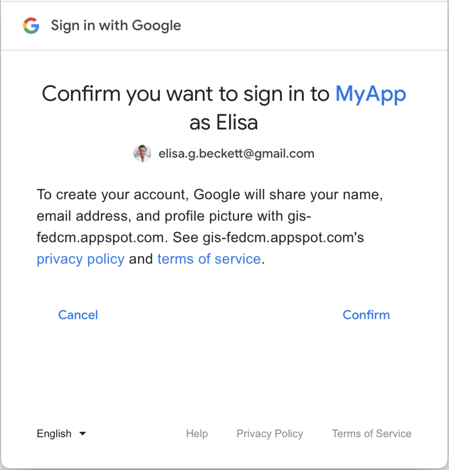 Sign in with Google button consent