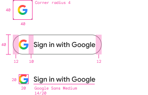 12px left padding before the Google logo, 10px right padding after the Google logo and 12px right padding after the Sign in with Google text