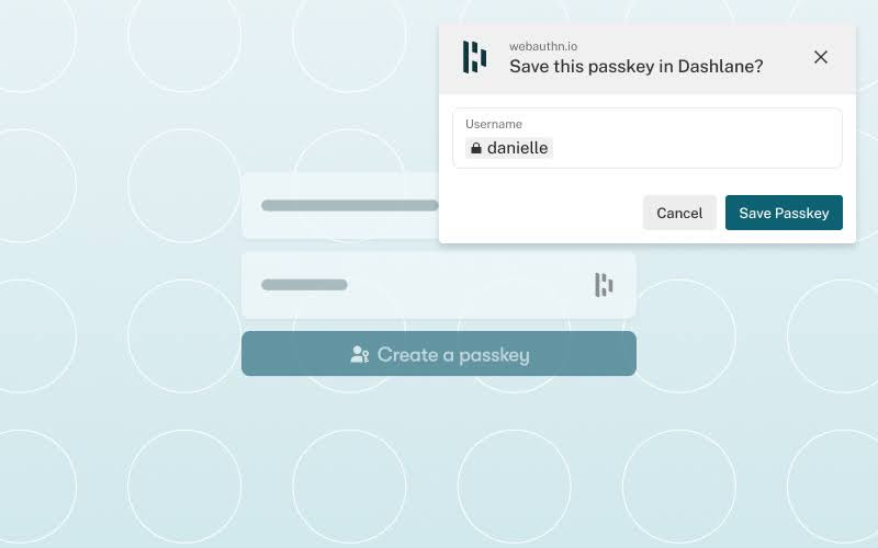 Invite Dashlane demandant d'enregistrer la clé d'accès dans Dashlane depuis le champ du nom d'utilisateur