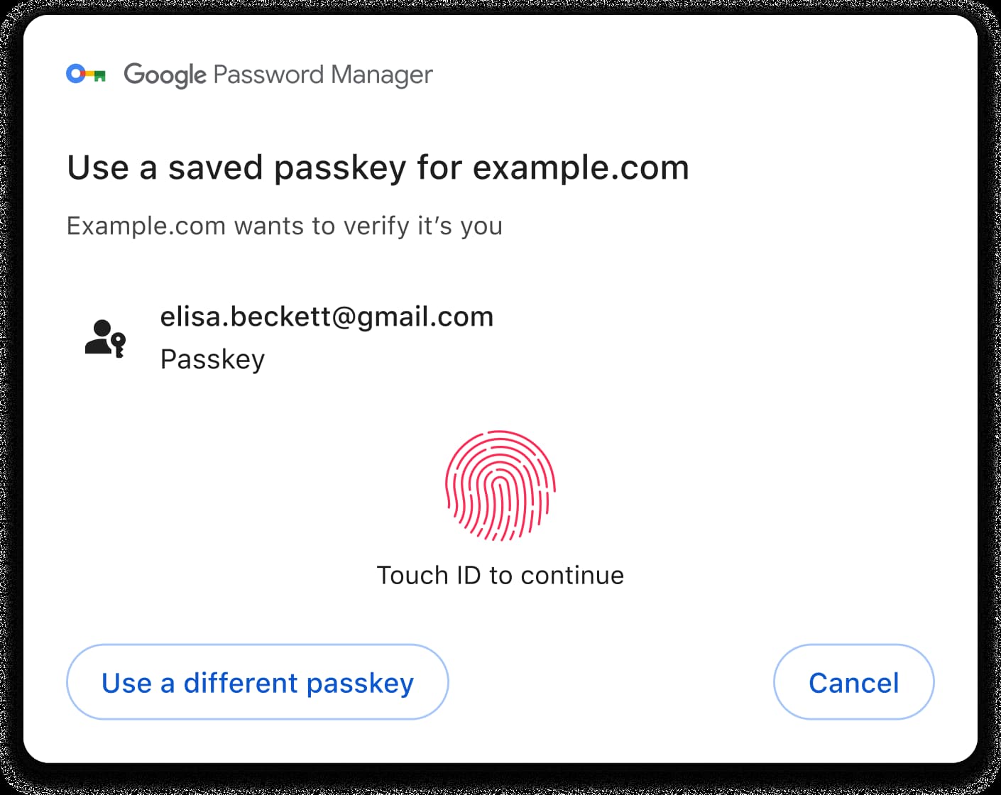 כניסה לחשבון באמצעות מפתח גישה שמבוסס על Touch ID ב-Chrome ב-macOS