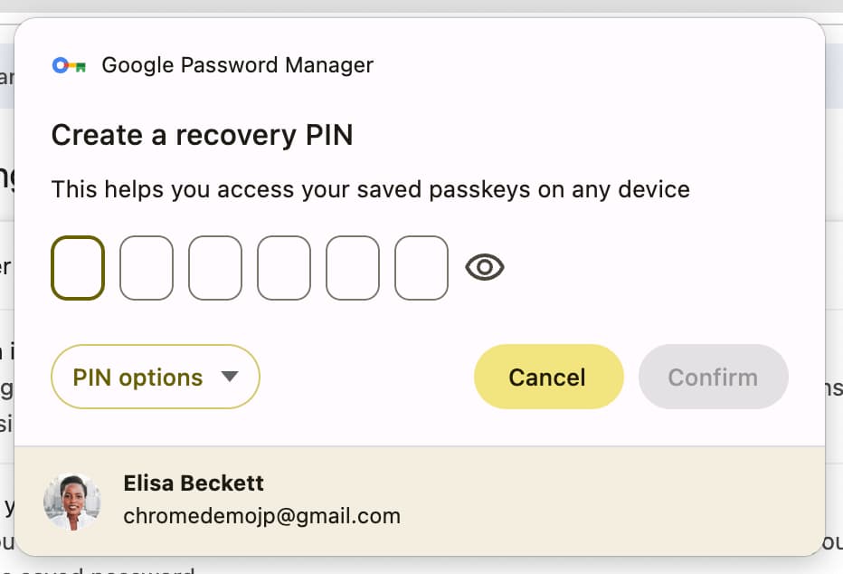 Chrome 会要求您输入 Google 密码管理工具 PIN 码