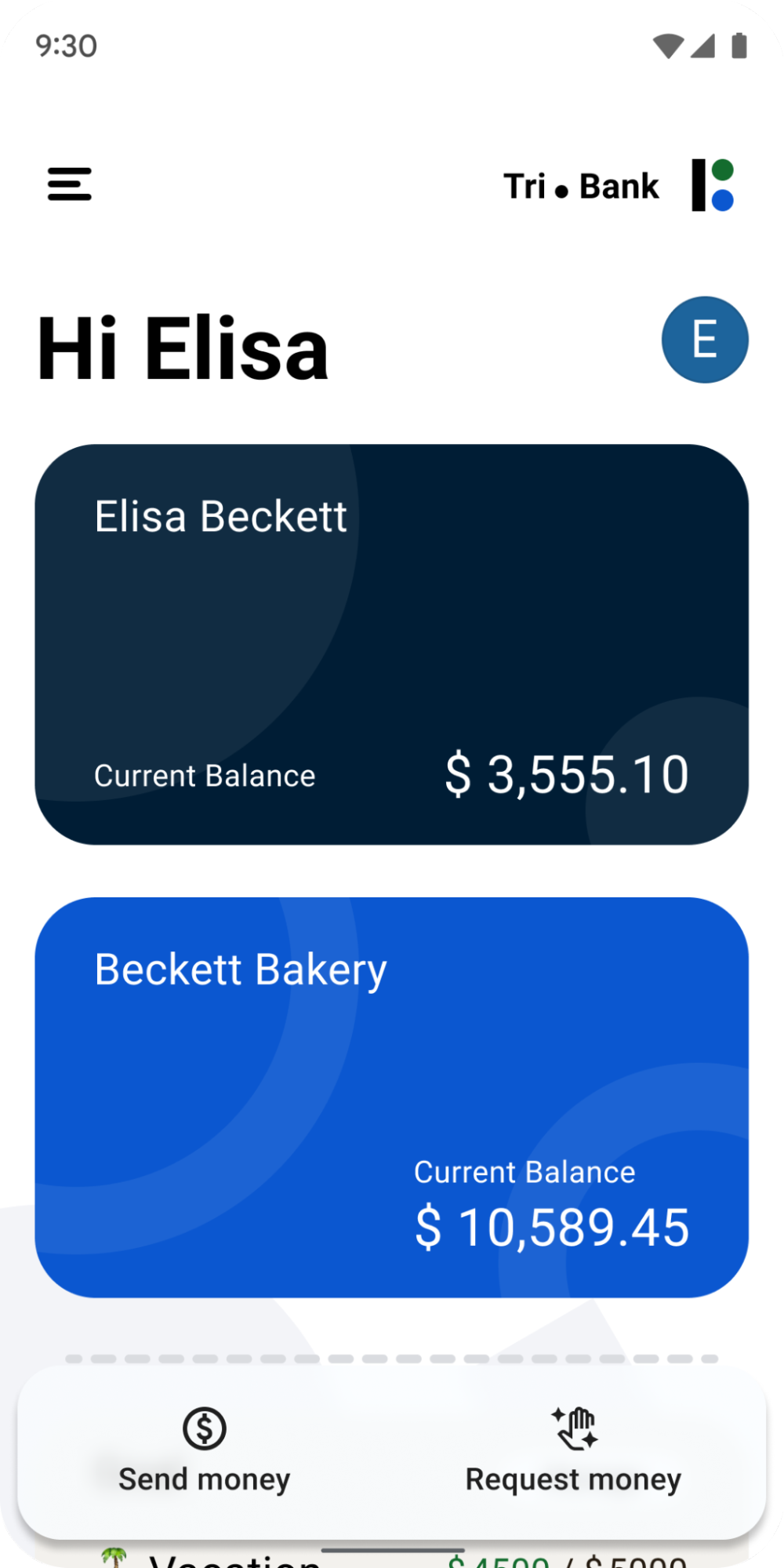 Screenshot of a mobile bank app