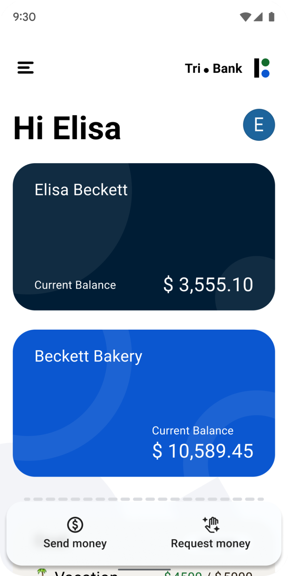 Bir mobil banka uygulamasının ekran görüntüsü