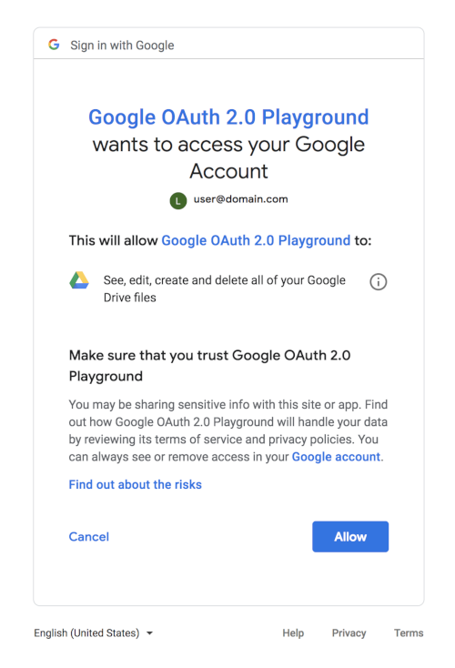 Esempio di una pagina per acconsentire