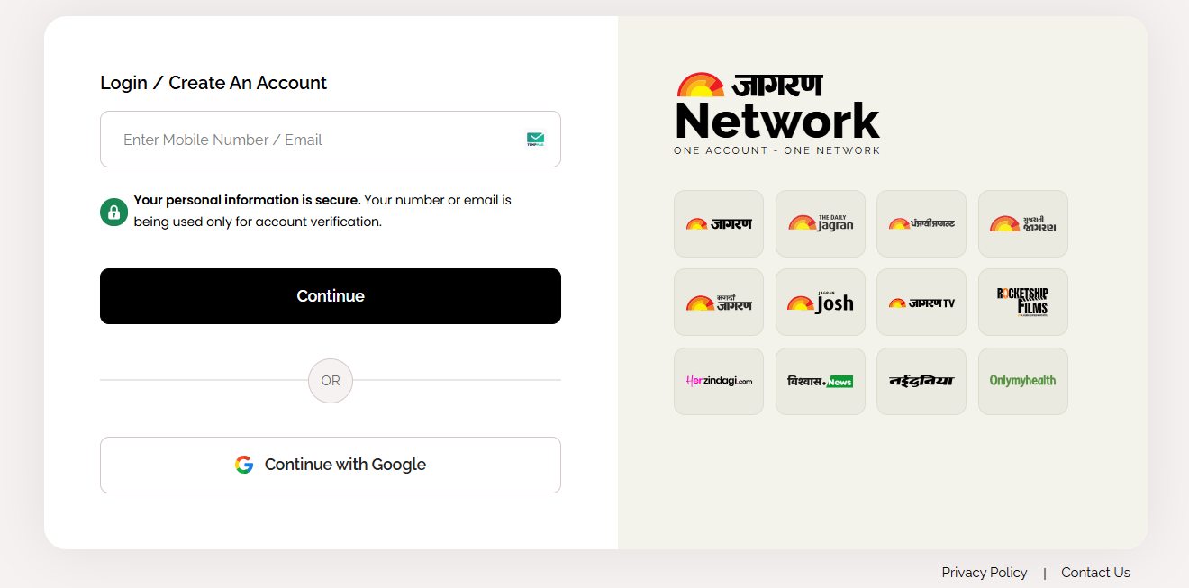 网页版 Jagran New Media 登录页面的屏幕截图。