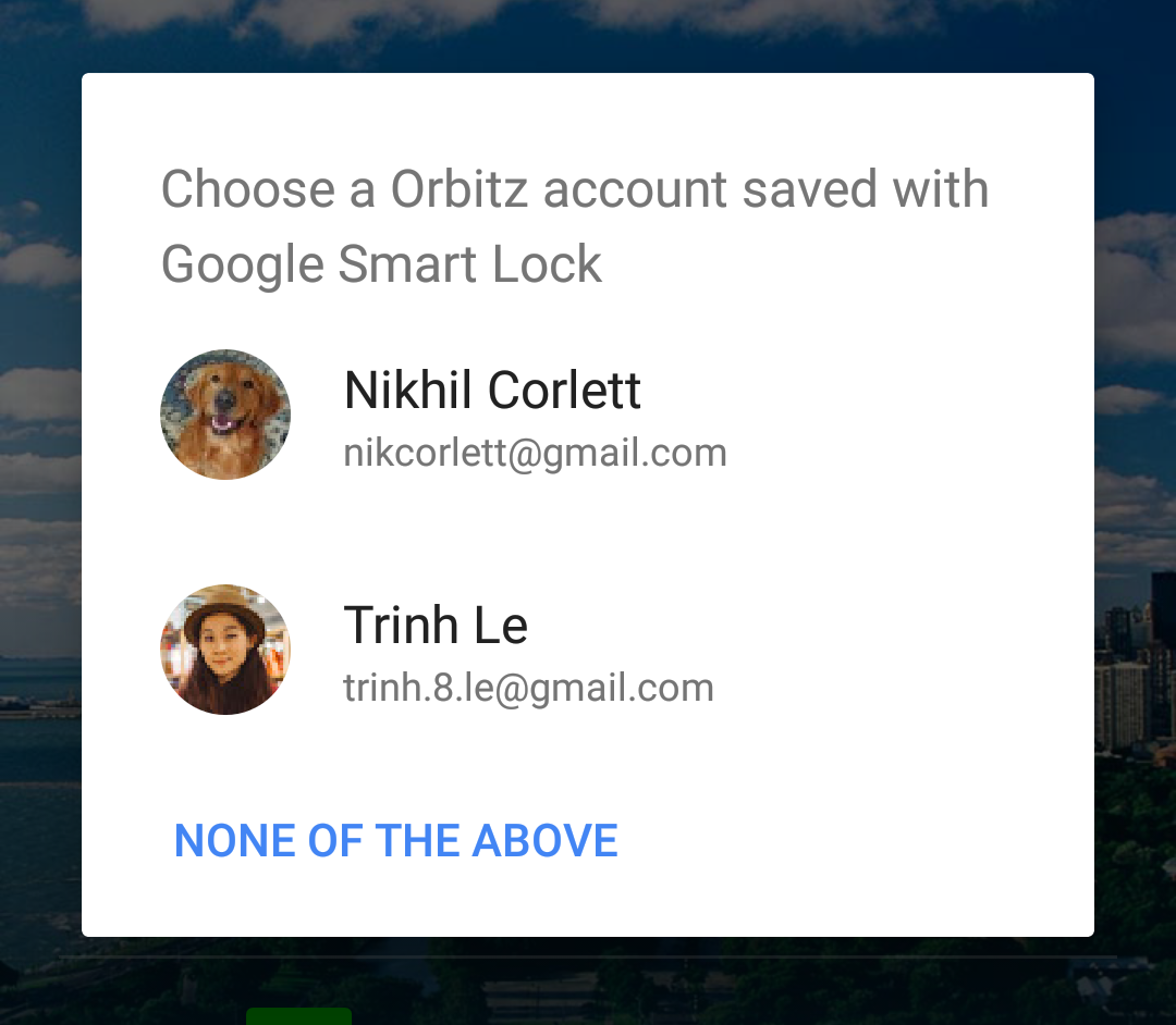 Smart Lock account chooser
