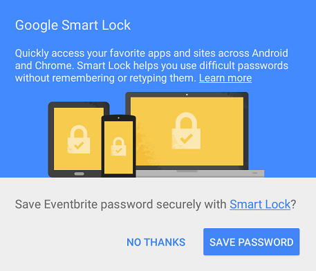 Caixa de diálogo "Salvar" do Smart Lock