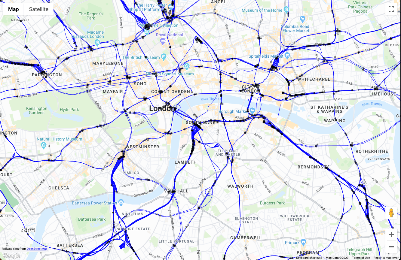 mapa ferroviário de londres