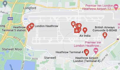Heathrow airport on map