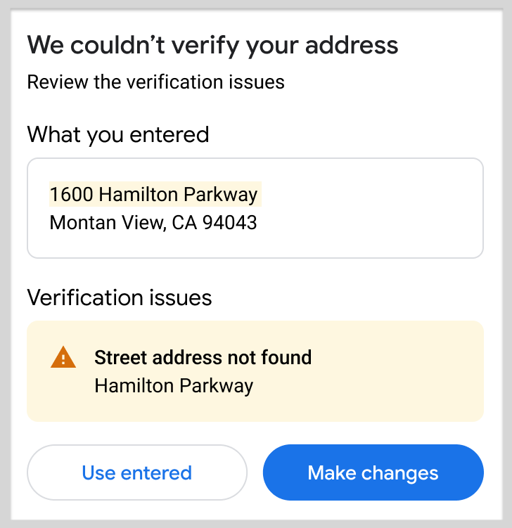 提示客戶修正地址資訊。