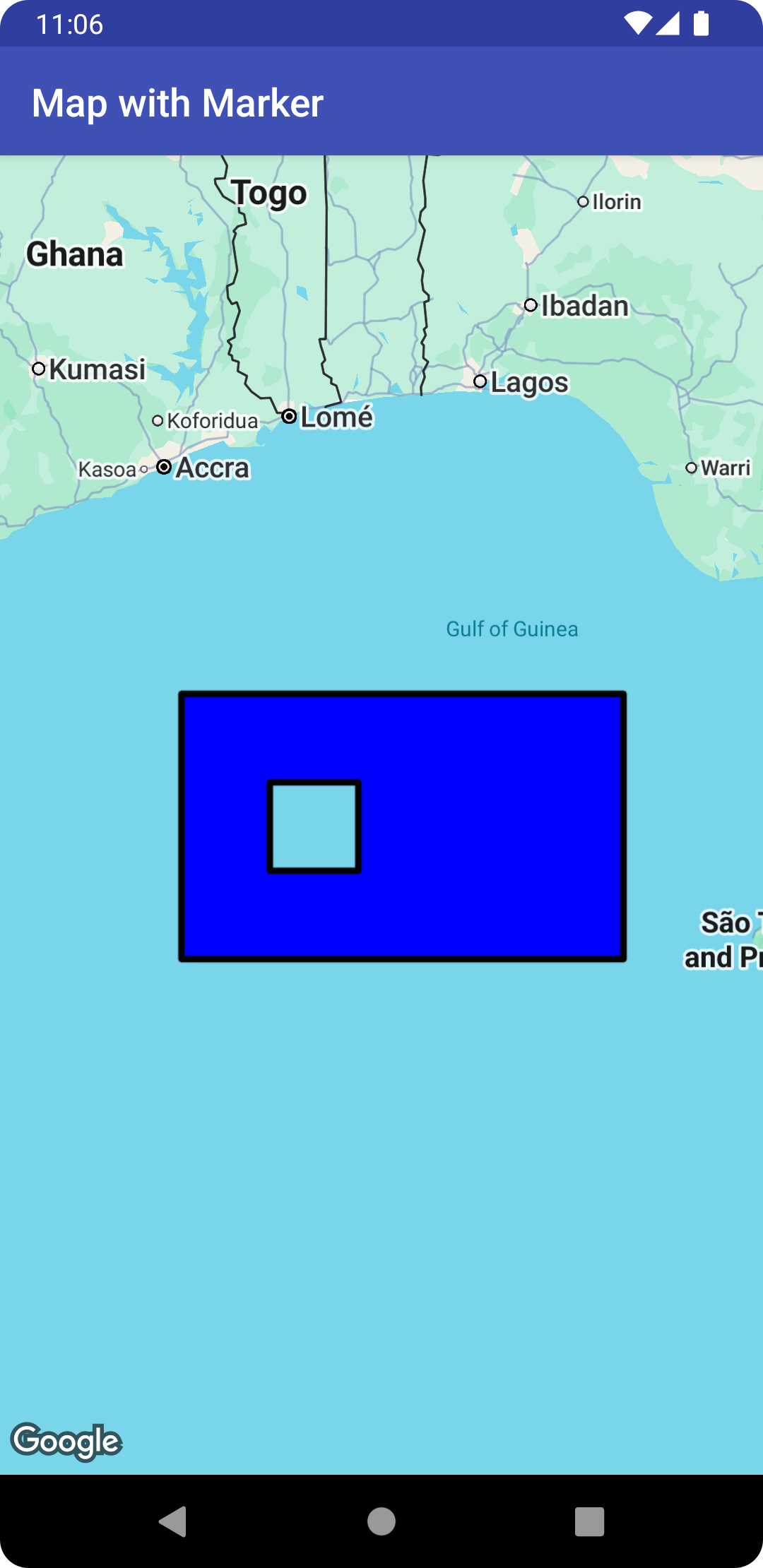 Mappa con una polilinea a forma di rettangolo vuoto