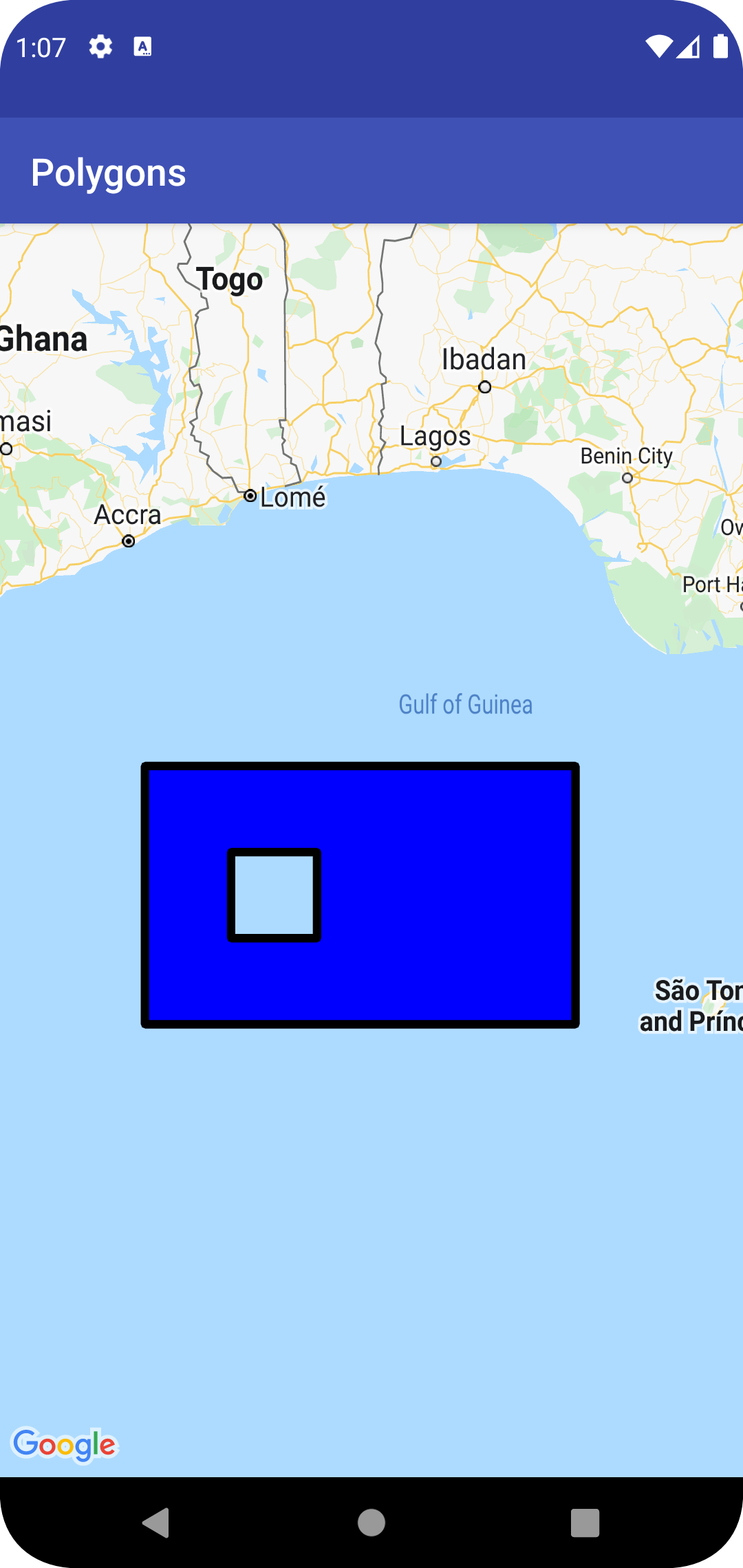 Map with a hollow rectangle polyline