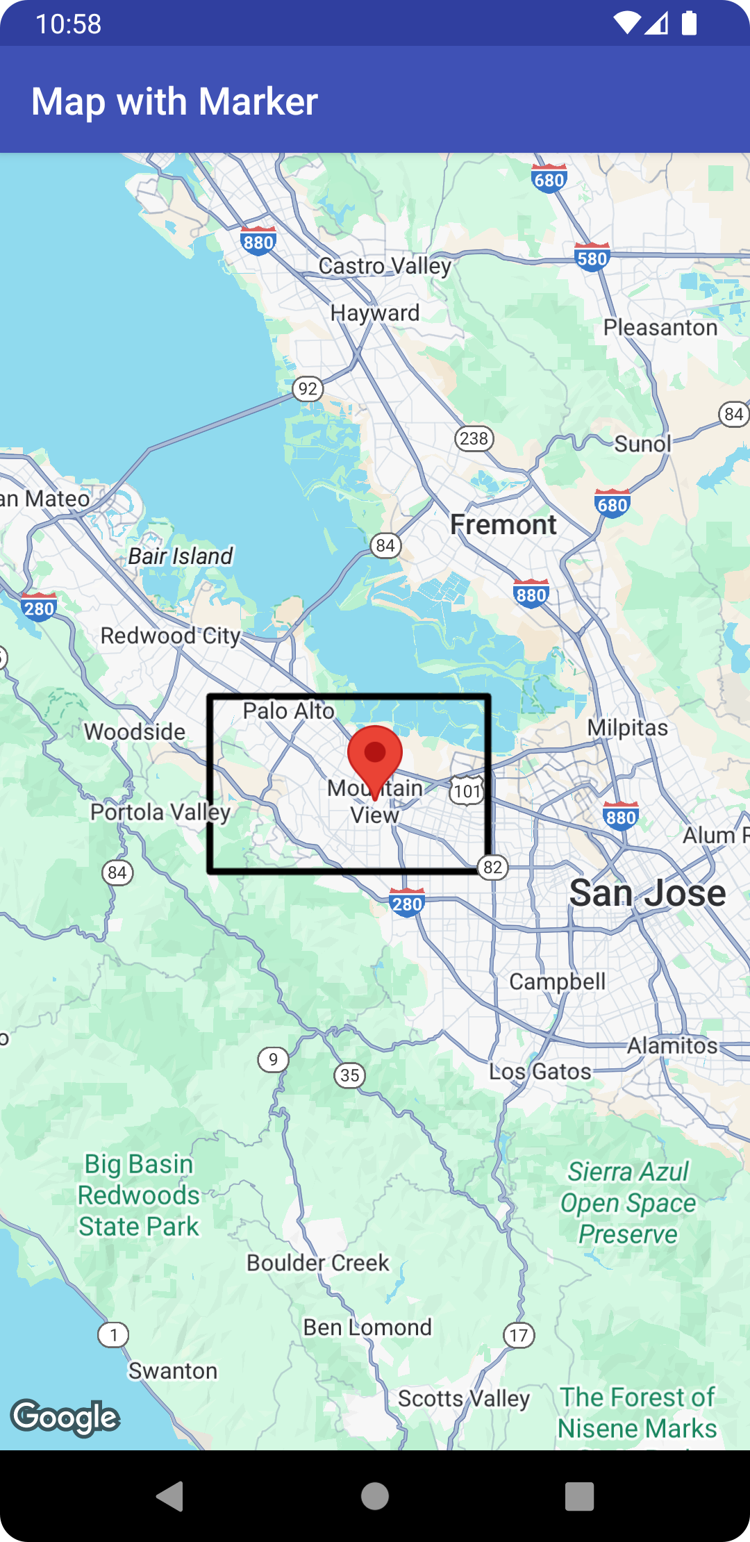 خريطة تتضمّن خطًا متعدد الأضلاع على شكل مستطيل