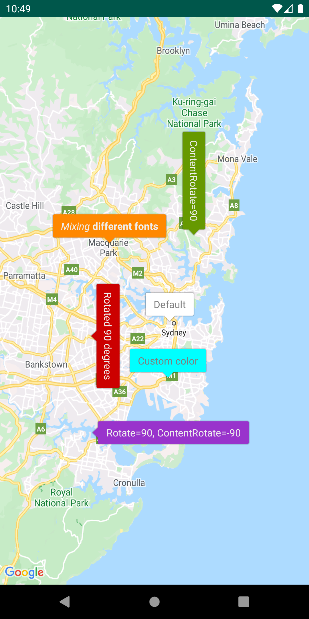 Une carte avec des icônes en forme d&#39;info-bulles