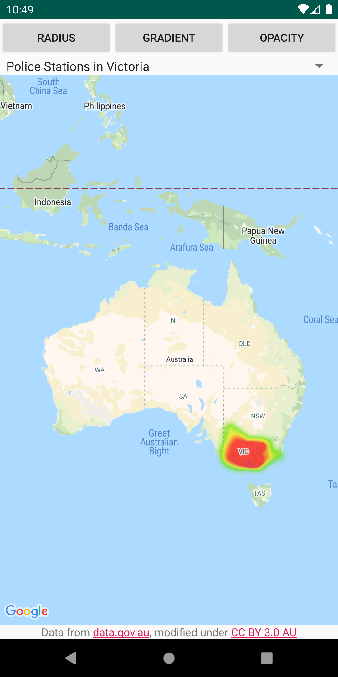 A map with a heatmap