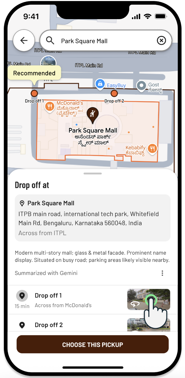 Consumer choosing a drop off point